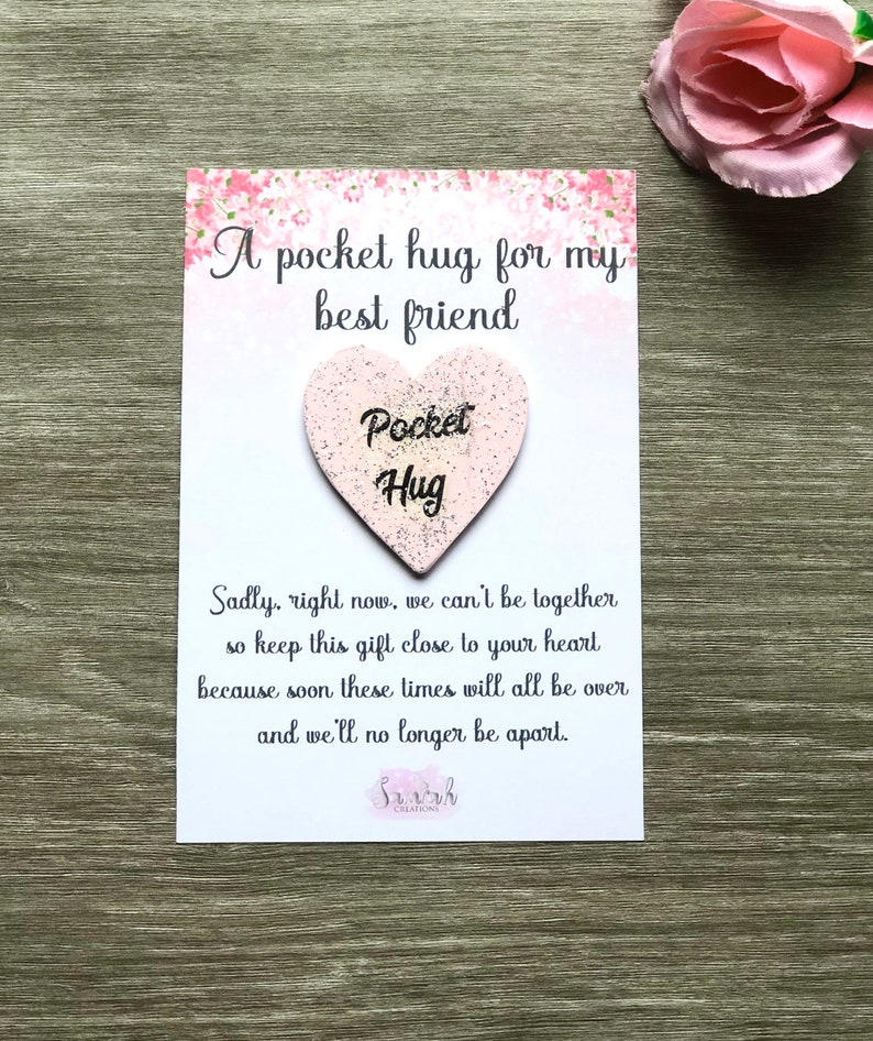Pocket hug for best friend decoupaged wooden heart token Etsy