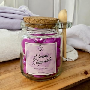 Wax Melt scoopies in Glass Jar with Spoon, Dreams Stoppable, Home Fragrance, Aroma, Gift, Vegan