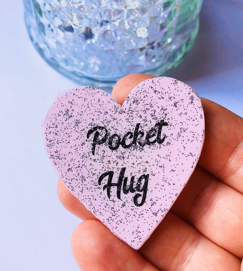 Pocket hug for best friend decoupaged wooden heart token Etsy