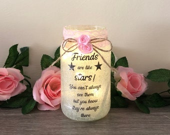 Gift for friend, light up jar, home decor, friends are like stars, friendship missing you gift