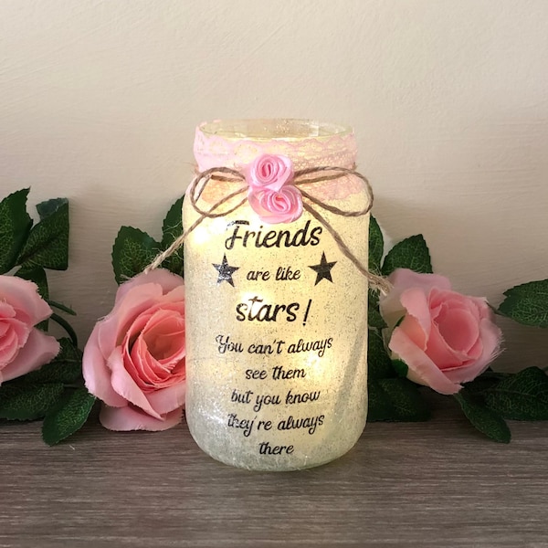 Gift for friend, light up jar, home decor, friends are like stars, friendship missing you gift