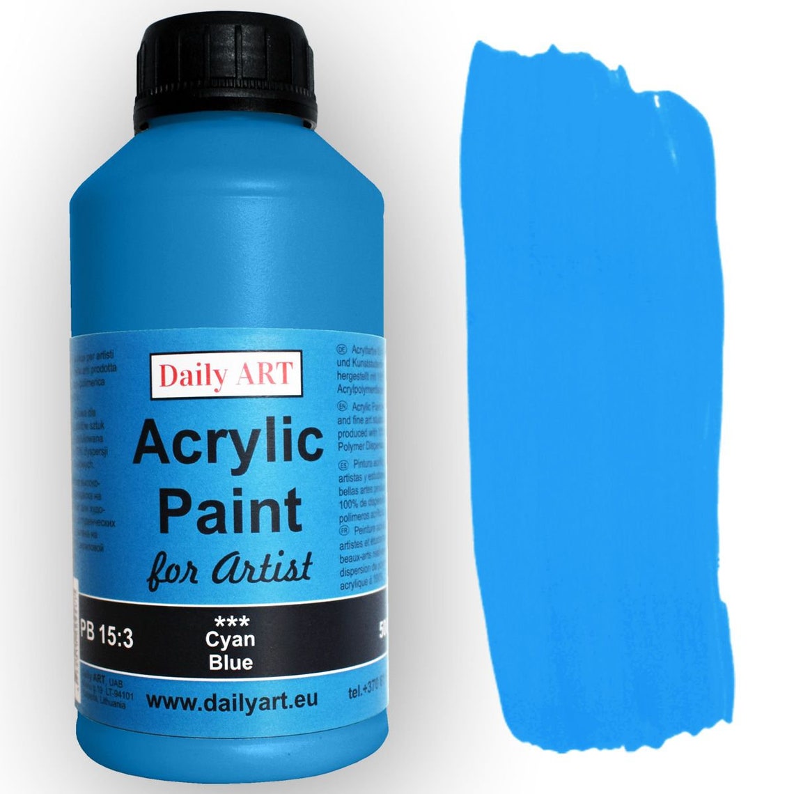 Acrylic Paint Cyan Blue Bottle 500 ml for Artists and Etsy