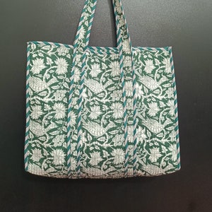 Bolsa de mercado de algodón con estampado floral verde, bolsa de compras acolchada, bolsa hippie Baho, bolsa de mercado, bolsa de mano acolchada, bolso de hombro