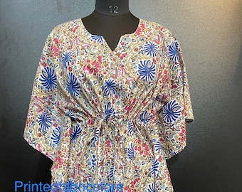 Katoenen kaftan, Indiase bloemenkaftan, lange kaftan, jurk voor moeders, strandbedekking, nachtkleding, Indiase kaftan, maxi-jurk, bikini cover-up