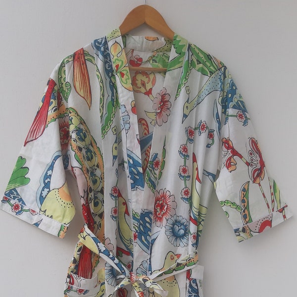 Cotton kimono bathrobe,Floral Print robes, Soft  floral kimono Beautiful bridal,Indian floral gown, Indian floral robe, printed organic