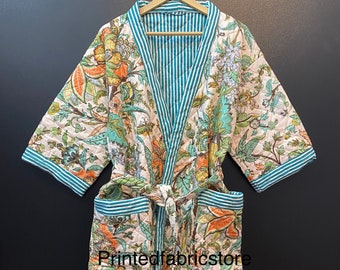 Floral Print Cotton Warm Robe kimono Jacket Bohemian Plus Size Jacket Bohemian Reversible Ethnic Coat Winter Jackets