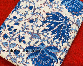 Indiase katoen blauwe bloemen handblokprint stof ambachtelijke swing voile stof orgene katoen Sanganeri cambric running matereal