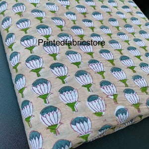 Beige Floral Print Block Print Fabric, Indian Cotton Fabric, Dressmaking Fabric, Floral Cotton Fabric, Sewing Fabric, Kids Fabric