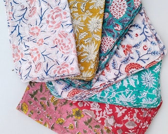 Servilletas de algodón estampadas a mano, mantelería floral (13x13)