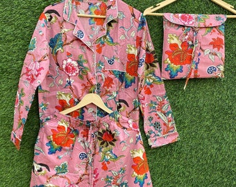 Hand Block Print Cotton Pajama Set, Summer Sleepwear