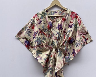 Gedruckt Baumwolle lange Frau Kaftan-Strandkleid-Nachtwäsche-Morgenmantel-Bikini verdecken-freie Größe Kleid-Kaftan