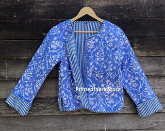 Block Print Short Jacket Cotton Jacket Cotton Reversible Jacket Partywear Jacket and Coat Gifts For Her Fashionable Jacket