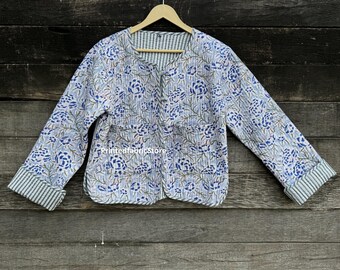 Handmade Cotton Quilted Jacket, Floral Print Women's Coat