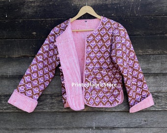 Cotton Reversible Jacket Partywear Jacket and Coat Gifts For Her Fashionable Jacket Block Print Short Jacket