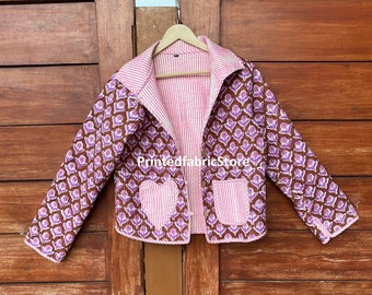 Block Print Cotton Quilted Short Jacket, Indian Handmade Coat - Etsy