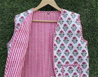 Indiase blokprint taillejas korte jas stoffen jas handgemaakte jas katoenen taillejas nieuwe stijl partywear korte jas