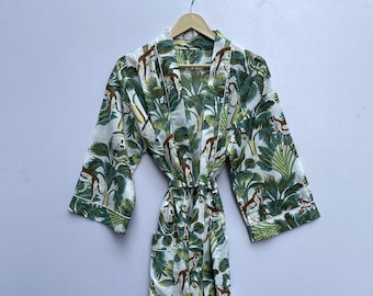 Cotton kimono Robes, Block print Kimono, Soft and comfortable Bath robes, wrap dress, House Coat