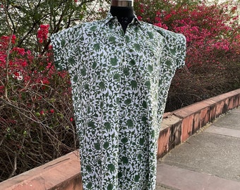 CollerNeck Indiase katoenen jurk, lange jurk met bloemenblokprint, handgemaakte katoenen jurk, shirtsJurk met zakken Boho-jurk freesize lange jurk
