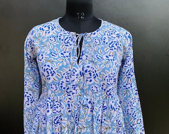Hand Block Printed Cotton Maxi Dress, Floral Print Summer Dress