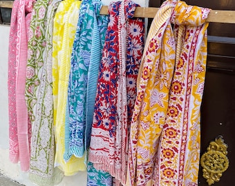 Hand Block Print Cotton Scarfs Beach Sarongs Soft Voile Fabric Summer Pareo Lot