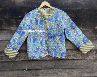 Block Print Short Jacket Fashionable Jacket Partywear Jacket and Coat Women's Gift Quilted Jacket Cotton Jacket