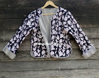 Indian Quilted Jacket Block Print Short Jacket Cotton Jacket Cotton Reversible Jacket Partywear Jacket and Coat Gifts For Her