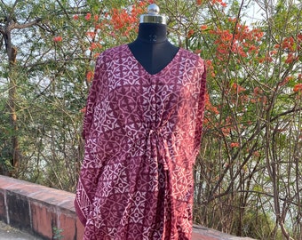 Handmade Art Silk Kaftan, Bohemian Lounge Dress, Plus Size Caftan