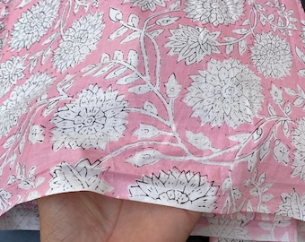 Roze bloemenprint blokprint stof, Indiase katoenen stof, kleermakerij stof, bloemen katoenen stof, naaistof, kinderstof