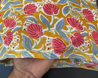 Hand block Fabric, Indian Floral Printed Sanganeri Print Fabric Soft Cotton, Cotton Dress Material Fabric Fabric Sewing By the Yard