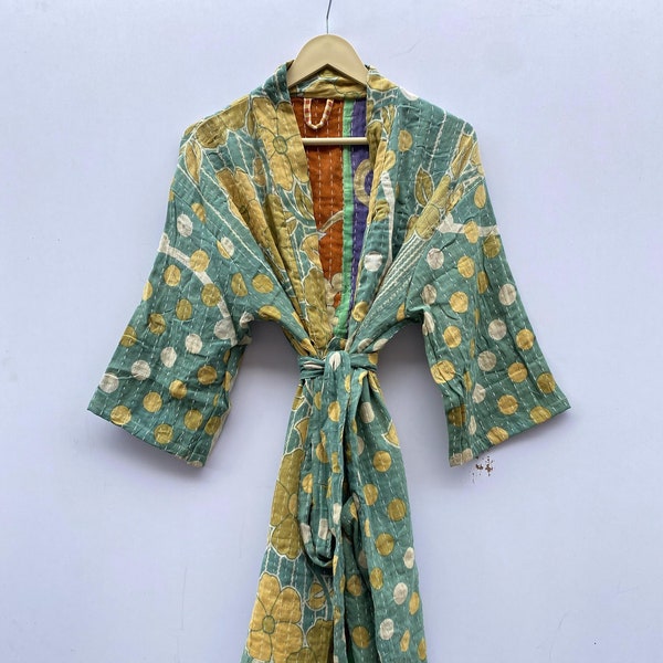 Hand stitch kantha kimono bohemian jacket long cardigan jacket for woman handmade kantha coat beach dress free size
