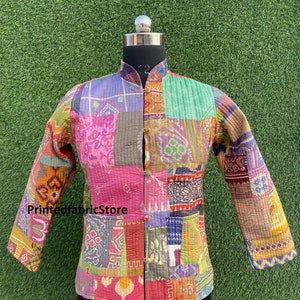 Patola silk jacket-patchwork jacket-quilted jacket-kantha reversible jacket-winter coat-warm jacket and coat new style