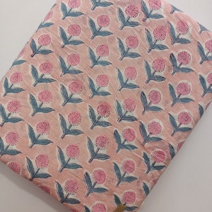 Pink Floral Print Fabric, Hand Block Print India Fabric Sold by yard, Block Print Fabric, Fabric For Dress, Beautiful Fine Print