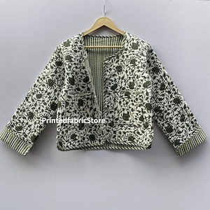 Cotton Women's Quilted Jacket Block Printed Boho Style Quilted Handmade Jackets Coat Holidays Gifts Button Closer Jacket For Women Gifts image 1