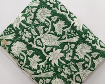 Floral Bird Block Print Fabric, Indian Cotton, Sewing Fabric