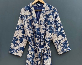 Kantha Robe, Kantha Jacket, handmade Paisley Print kantha jacket, Japanese style kantha robe, winter jacket, boho tie belt coat