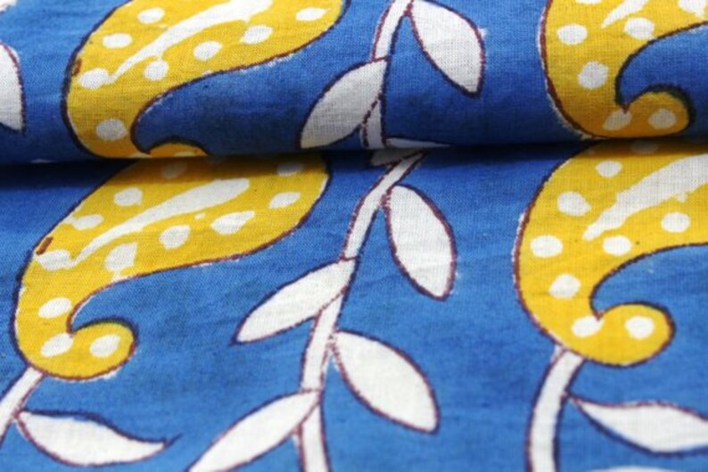 Sanganeri Hand Block Print Running Fabric Indigo Cotton Voile Etsy