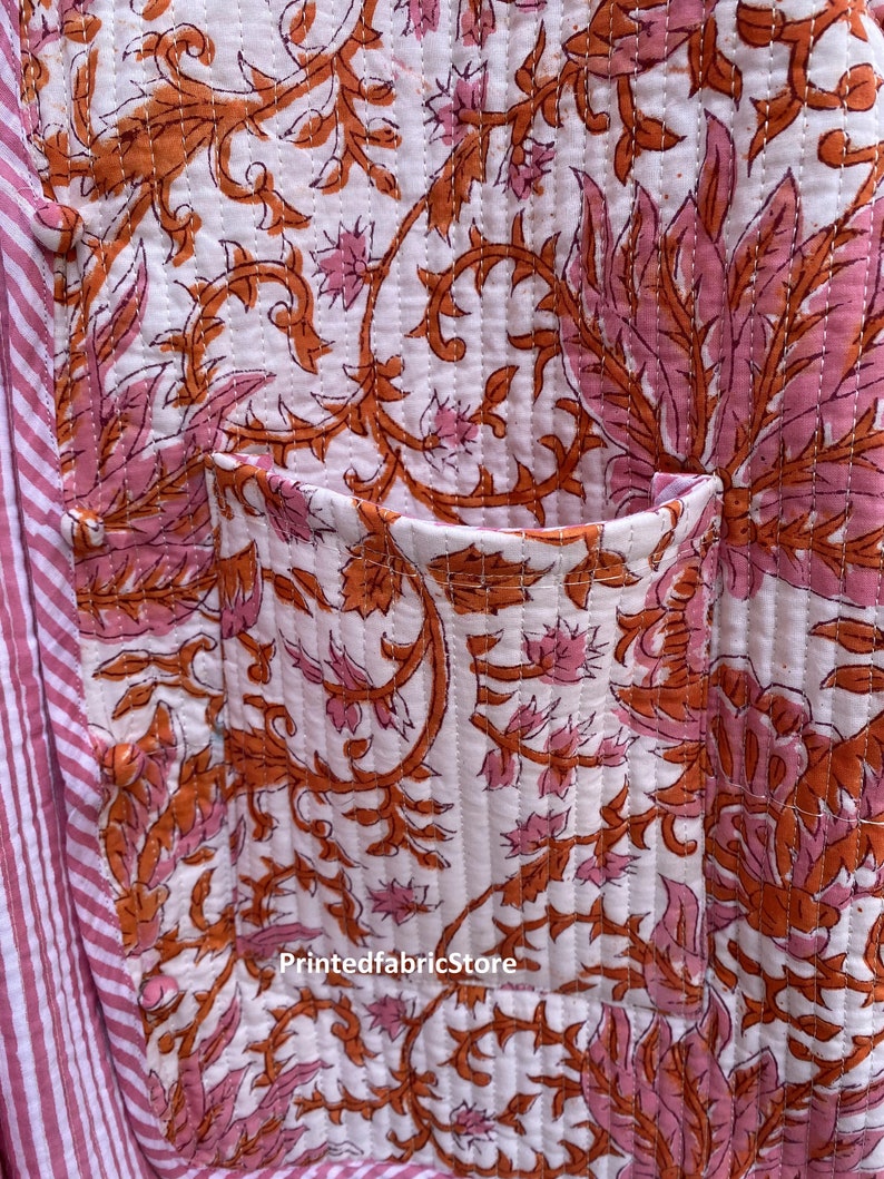 Veste matelassée florale rose bloc imprimé cadeaux de vacances boutons plus près de la veste pour femme cadeaux style bohème vestes veste réversible image 8