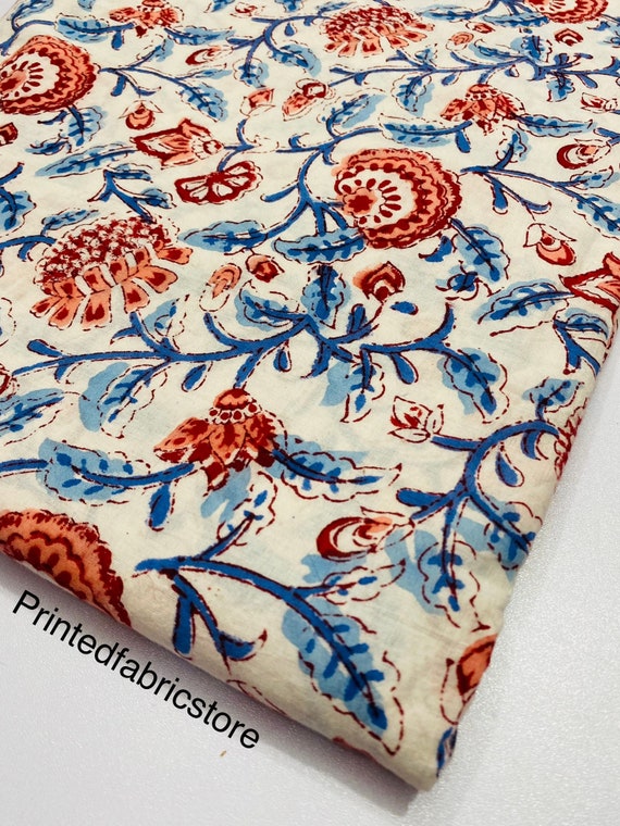 Floral Cotton Block Print Fabric  Soft Lightweight Summer Dress Fabric for  Men, Women & Kids - Etsy
