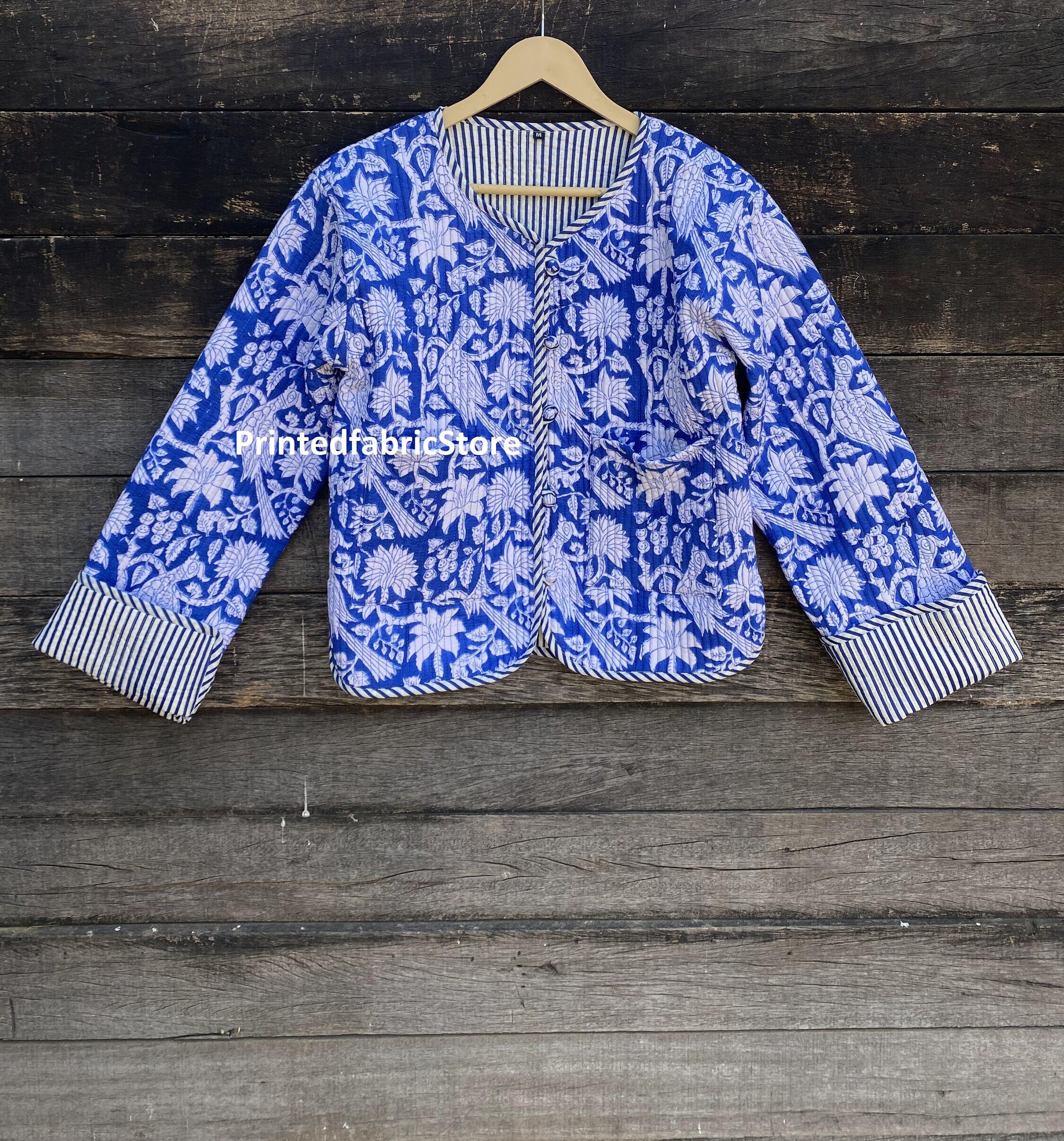 Handmade Block Print Cotton Quilted Jacket - Partywear Coat - Etsy