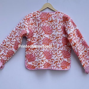 Pink Floral Quilted Jacket Hand Block Printed Holidays Gifts Button Closer Jacket For Women Gifts Boho Style Jackets Reversible Jacket image 5