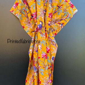 Paradise Bird Print Women Kaftan, 100% cotton light weight summer Kaftan, beach wear dress, long maxi Gown nightwear image 7