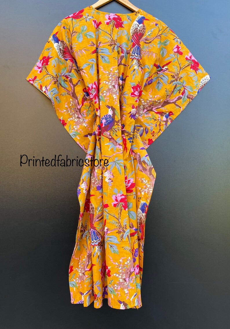 Paradise Bird Print Women Kaftan, 100% cotton light weight summer Kaftan, beach wear dress, long maxi Gown nightwear image 7