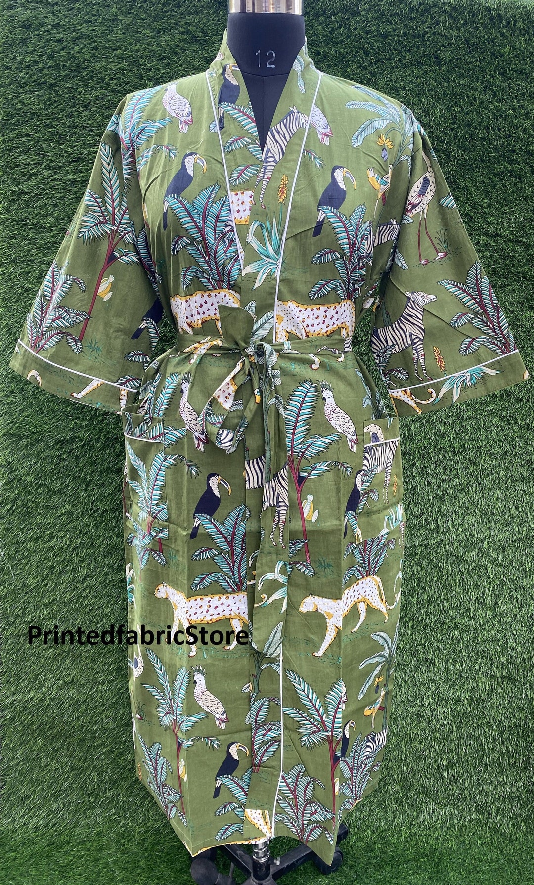 Shimpan Robe Green Tiger Jungle Print Cotton Kimono Robe, Beach Coverup - Etsy