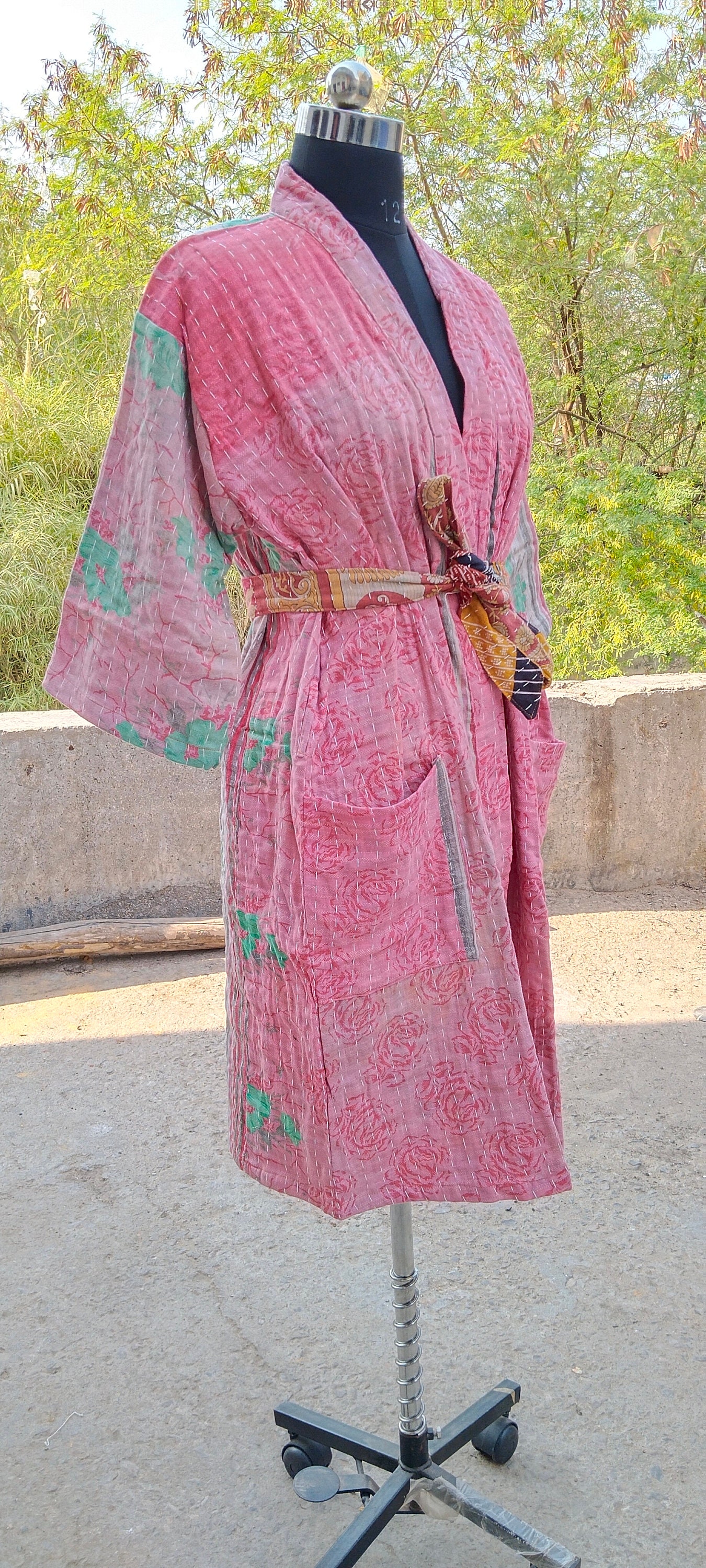 Handmade Kantha Stitch Cotton Robe, Indian Patchwork Quilted Jacket - Etsy