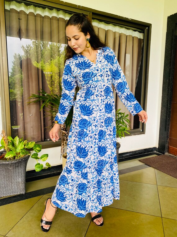 アパルトモン Indian Cotton Dress Hand Block Print Cotton Dress: Indian Voile, Handmade - Etsy