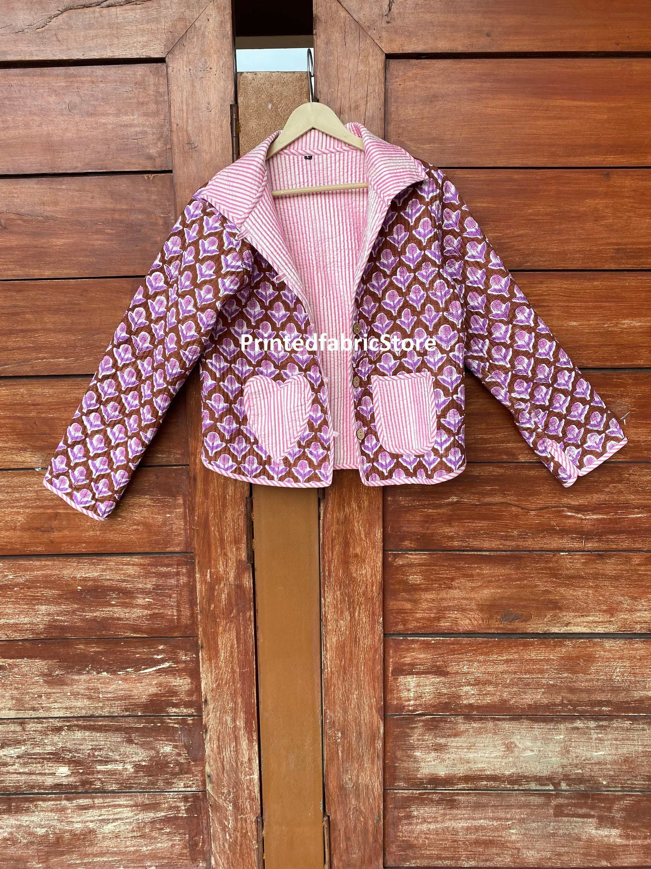 Block Print Cotton Quilted Short Jacket, Indian Handmade Coat - Etsy