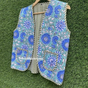 Veste matelassée indienne à imprimé Handblock, nouveau style, veste faite main, cadeaux pour elle, manteau en coton à la taille, veste courte pour femme image 2
