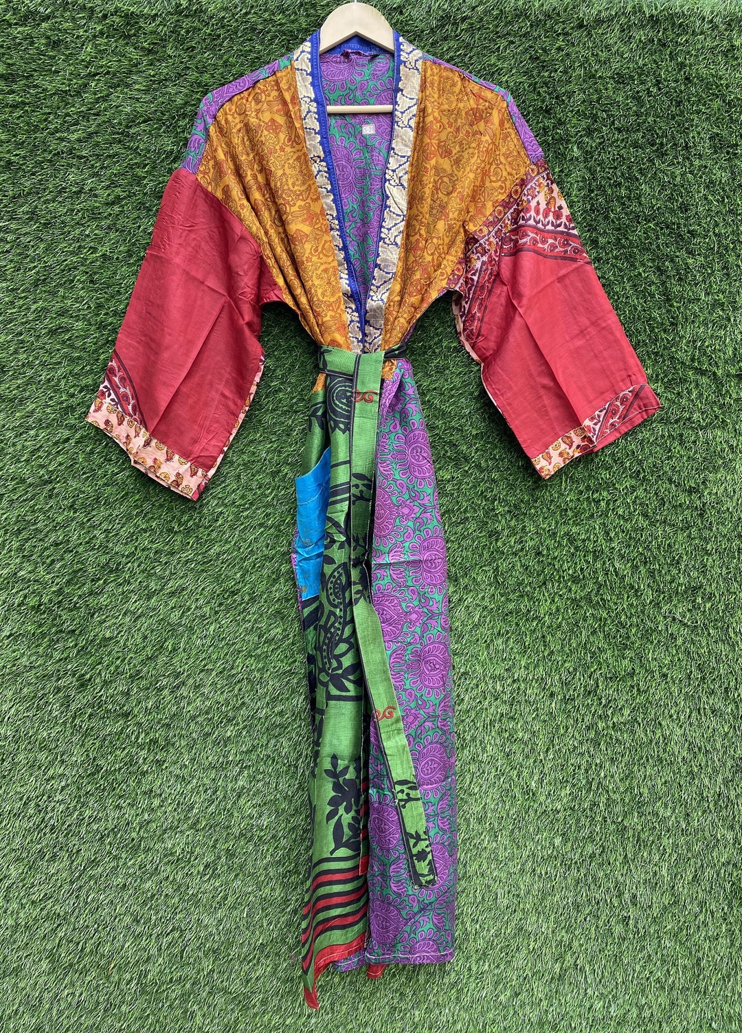 Patchwork Silk Sari Woman Kimono-silk Bathrobe-bridesmaid Robe Free ...