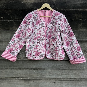 Veste matelassée pour femme en coton à fleurs, imprimé bloc, style bohème, vestes matelassées faites main, manteau, veste pour femme, cadeaux image 1