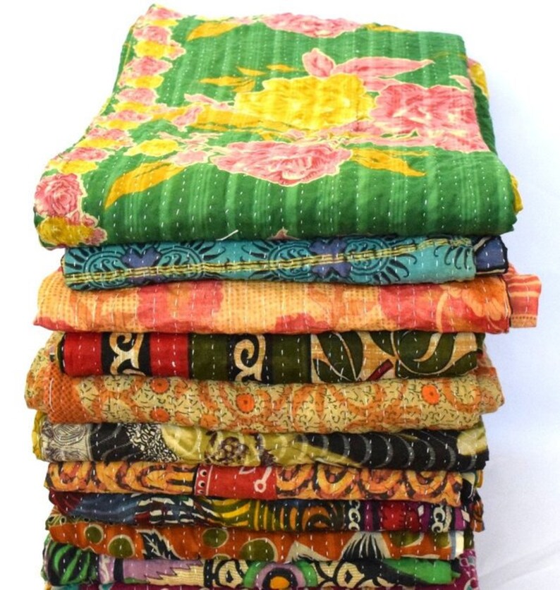 Indian Vintage Kantha Throw Blankets Handmade Old Reversible Etsy